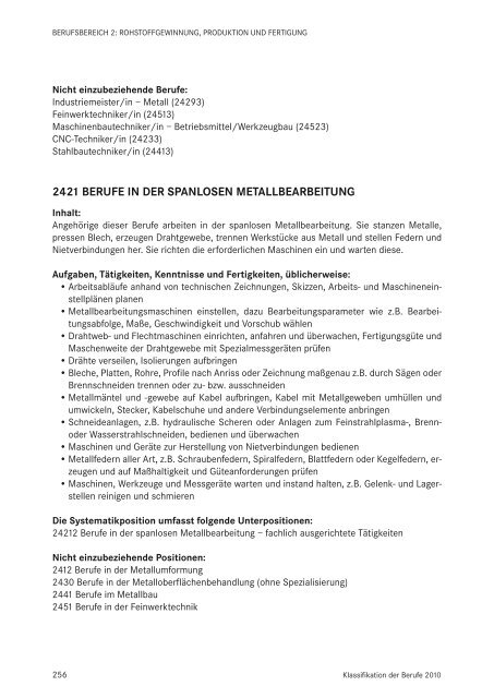 Klassifikation der Berufe 2010 - Statistik der Bundesagentur für Arbeit