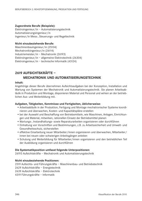 Klassifikation der Berufe 2010 - Statistik der Bundesagentur für Arbeit