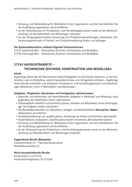 Klassifikation der Berufe 2010 - Statistik der Bundesagentur für Arbeit