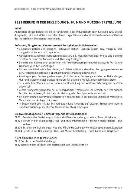 Klassifikation der Berufe 2010 - Statistik der Bundesagentur für Arbeit