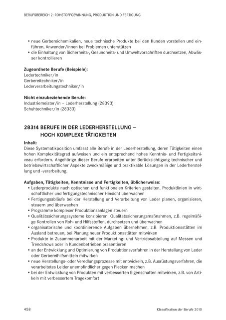 Klassifikation der Berufe 2010 - Statistik der Bundesagentur für Arbeit