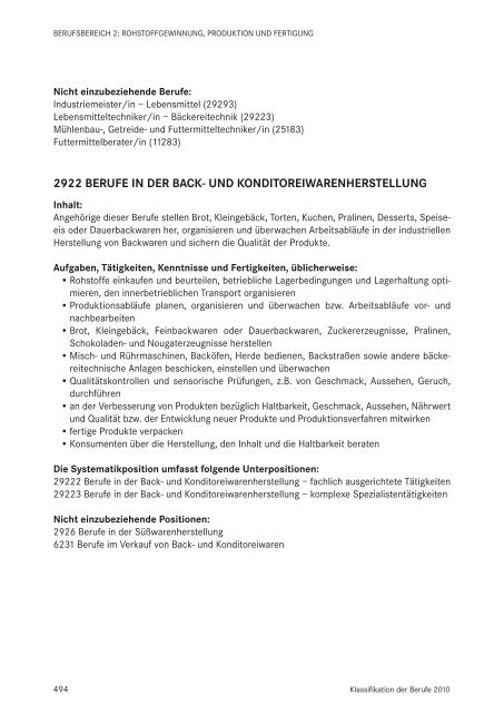 Klassifikation der Berufe 2010 - Statistik der Bundesagentur für Arbeit