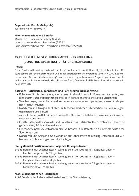 Klassifikation der Berufe 2010 - Statistik der Bundesagentur für Arbeit