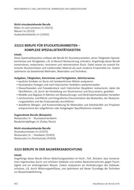 Klassifikation der Berufe 2010 - Statistik der Bundesagentur für Arbeit