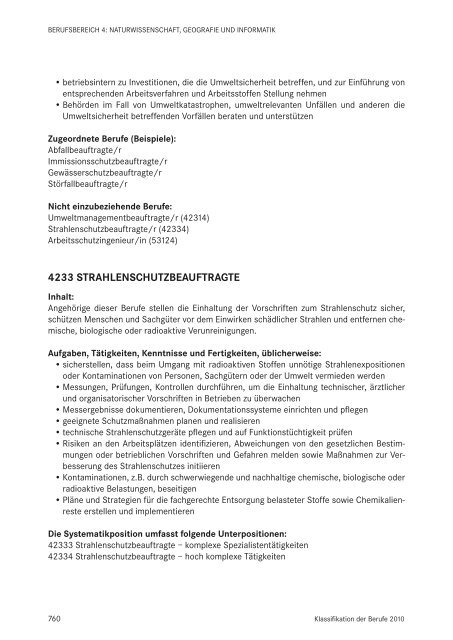 Klassifikation der Berufe 2010 - Statistik der Bundesagentur für Arbeit