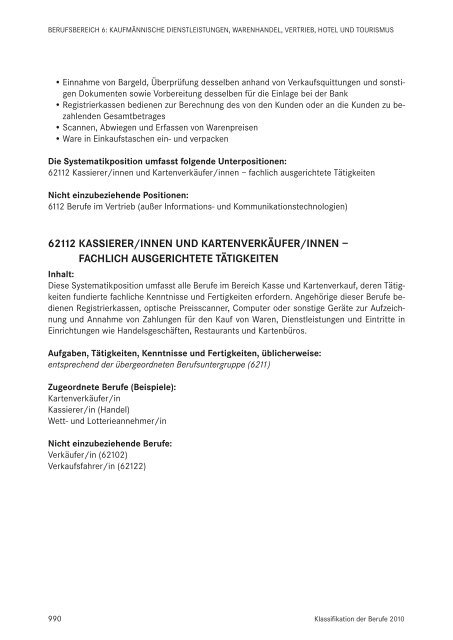 Klassifikation der Berufe 2010 - Statistik der Bundesagentur für Arbeit