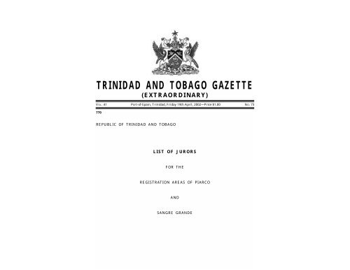 trinidad and tobago gazette - Trinidad and Tobago Government News