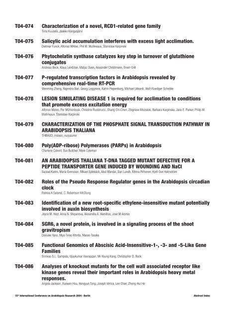 15th International Conference on Arabidopsis Research - TAIR