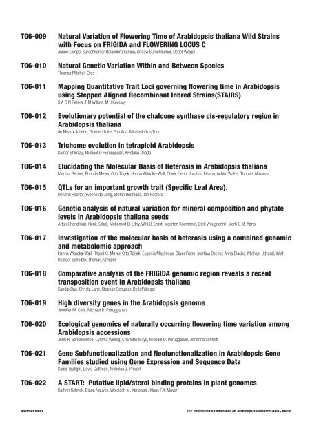 15th International Conference on Arabidopsis Research - TAIR