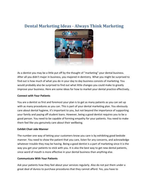Dental Exhibitions - Dental Marketing Ideas