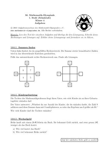 Klasse 4 Aufgaben Hinweis - Mathematik-Olympiaden e.V.