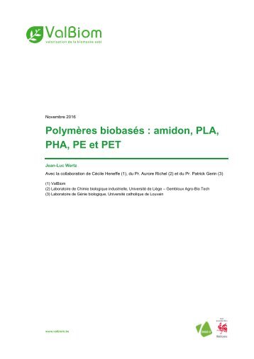 Polymères biobasés  amidon PLA PHA PE et PET