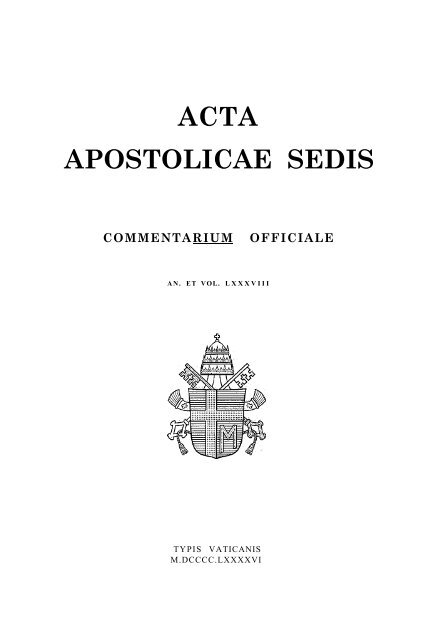 ACTA APOSTOLICAE SEDIS - La Santa Sede