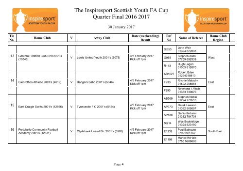 The Inspiresport Scottish Youth FA Cup Quarter Final 2016 2017