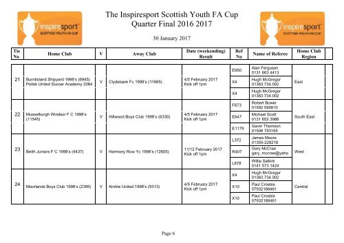 The Inspiresport Scottish Youth FA Cup Quarter Final 2016 2017