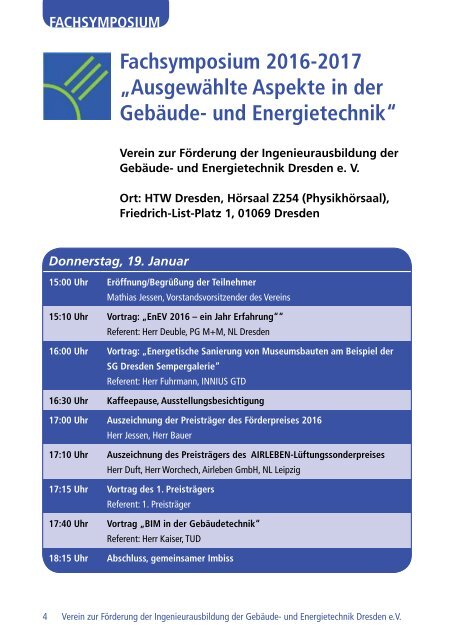 Fachsymposium 2016 - "Ausgewählte Aspekte in der Gebäude- und Energietechnik"