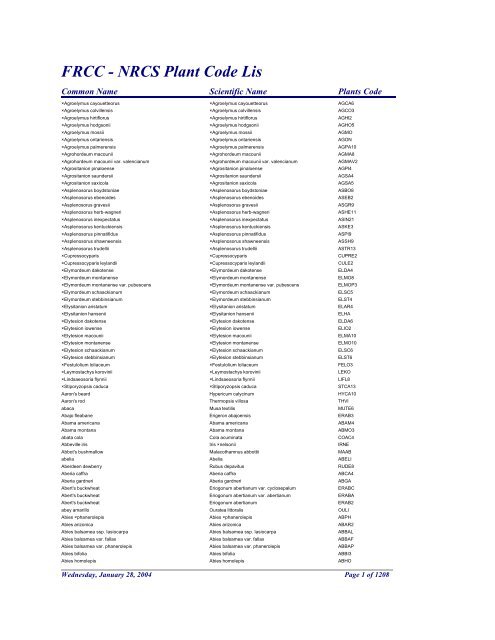 FRCC - NRCS Plant Code Lis