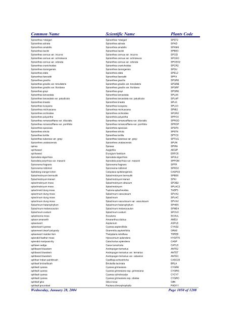 FRCC - NRCS Plant Code Lis