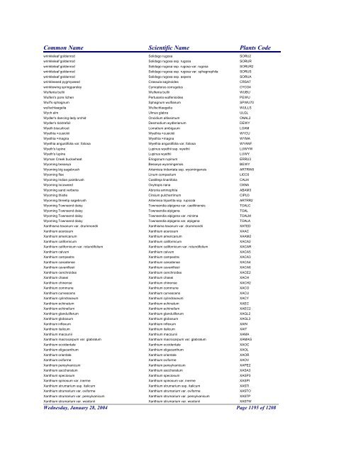 FRCC - NRCS Plant Code Lis