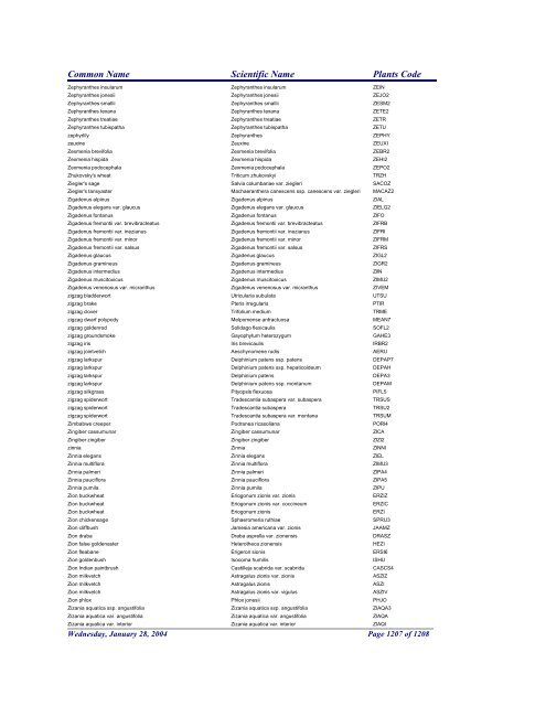 FRCC - NRCS Plant Code Lis