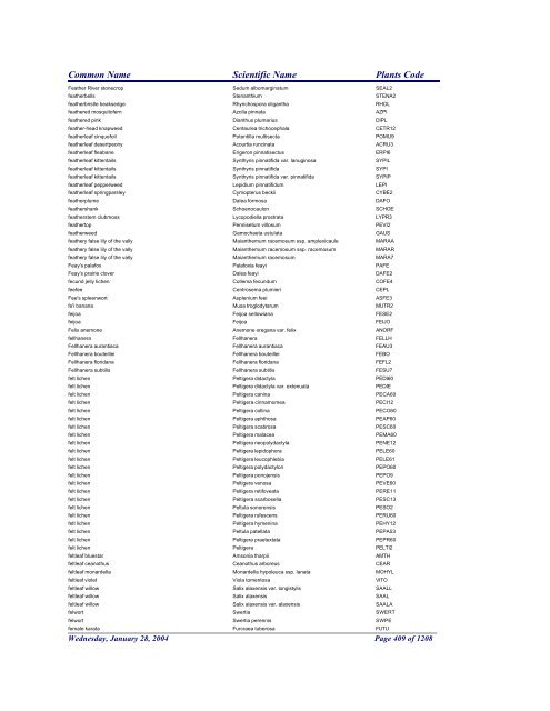 FRCC - NRCS Plant Code Lis