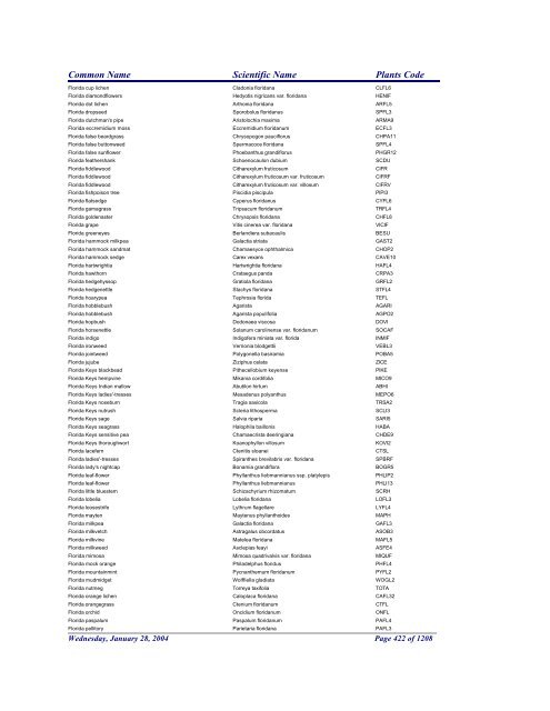 FRCC - NRCS Plant Code Lis