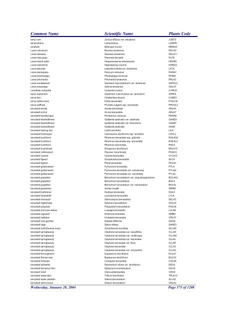 FRCC - NRCS Plant Code Lis