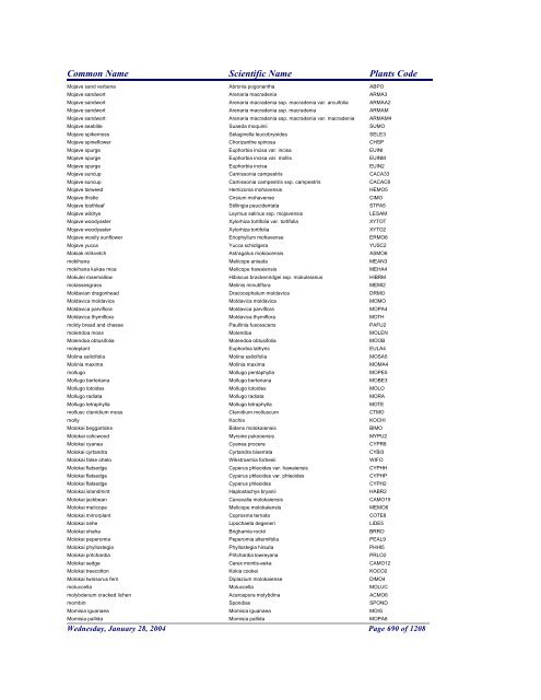 FRCC - NRCS Plant Code Lis