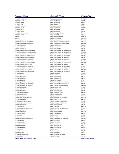 FRCC - NRCS Plant Code Lis