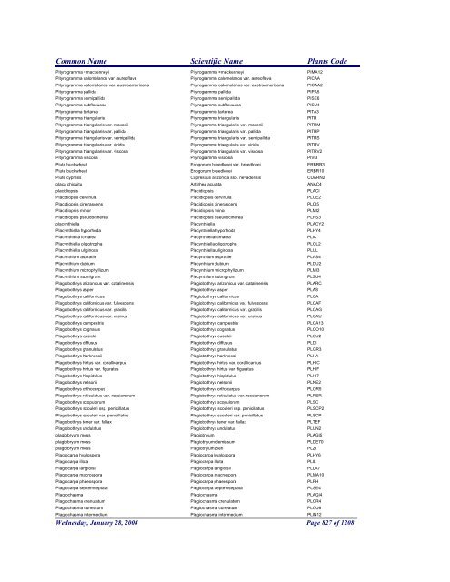 FRCC - NRCS Plant Code Lis