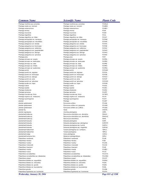 FRCC - NRCS Plant Code Lis