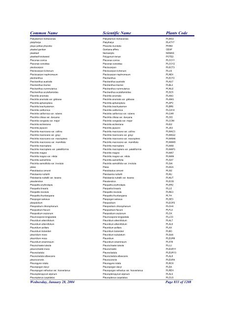 FRCC - NRCS Plant Code Lis