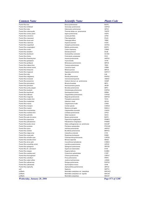 FRCC - NRCS Plant Code Lis