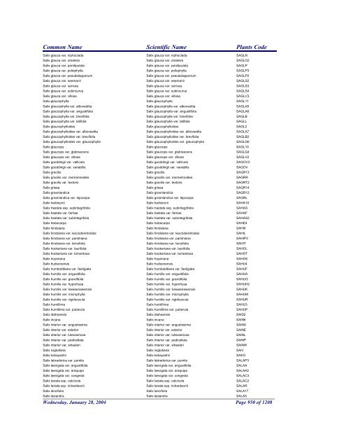 FRCC - NRCS Plant Code Lis