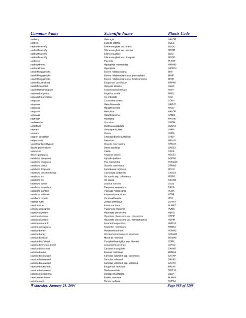 FRCC - NRCS Plant Code Lis