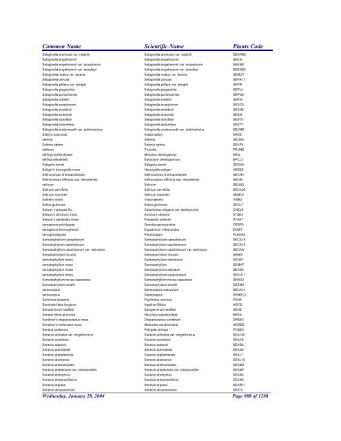 FRCC - NRCS Plant Code Lis