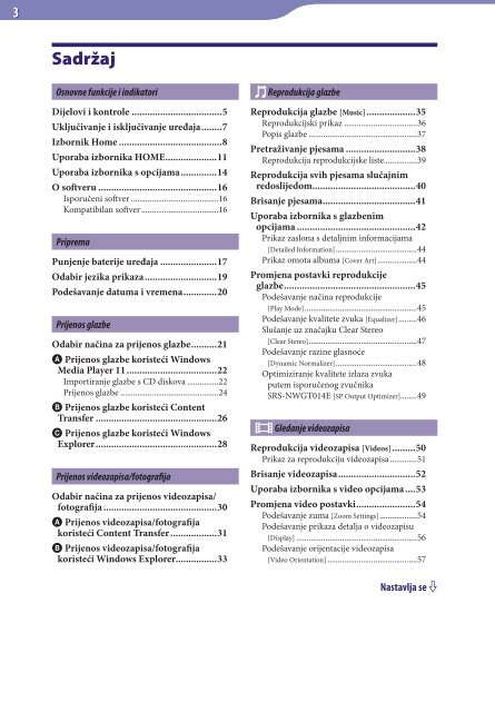Sony NWZ-E443 - NWZ-E443 Istruzioni per l'uso Croato