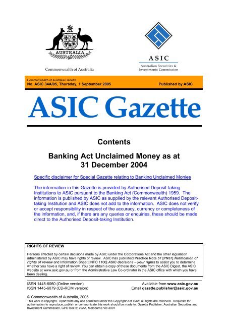Asic Gazette Australian Securities And Investments Commission