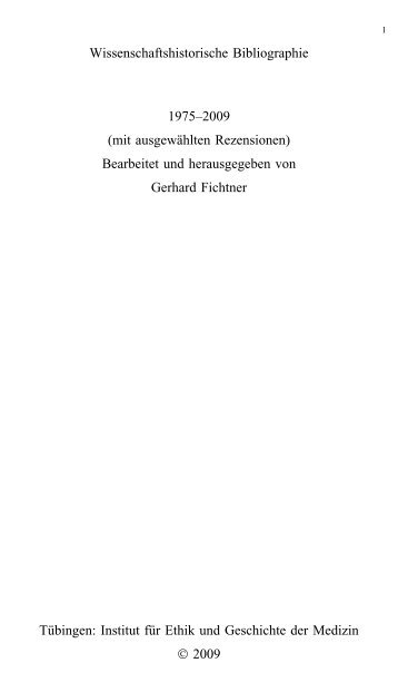 Wissenschaftshistorische Bibliographie 1975–2009 (mit ...