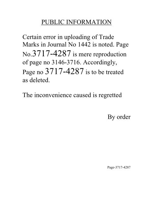 PUBLIC INFORMATION Certain error in uploading of Trade Marks in