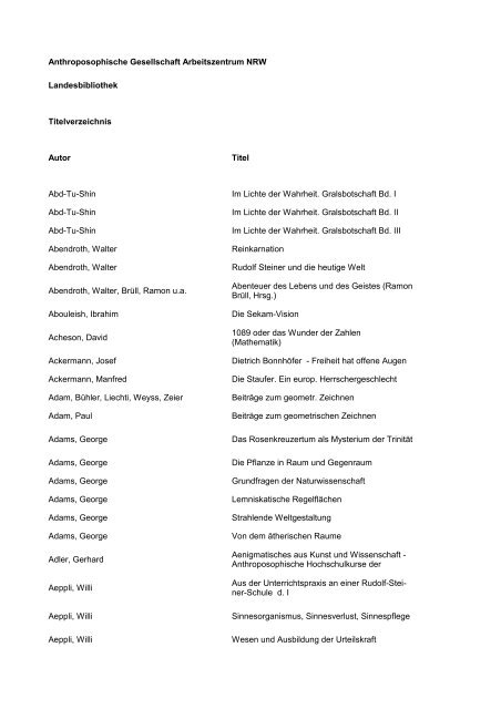 Anthroposophische Gesellschaft Arbeitszentrum Nrw - 