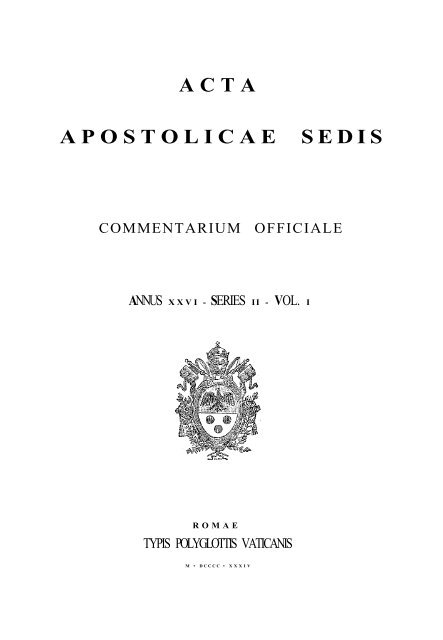 ACTA APOSTOLICAE SEDIS - La Santa Sede