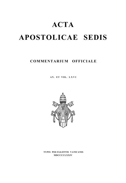 ACTA APOSTOLICAE SEDIS - La Santa Sede