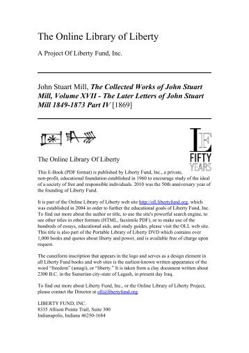 Online Library of Liberty: The Collected Works of John Stuart Mill ...