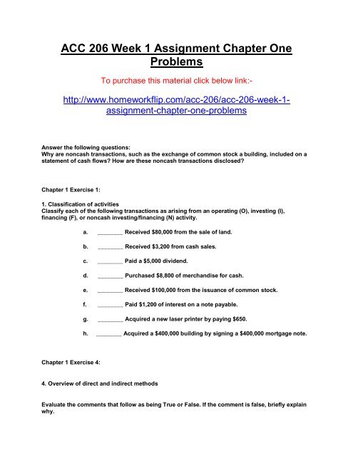 Acc 206 Week 1 Assignment Chapter One Problems Acc 206 Week 1 Assignment Chapter One Problems