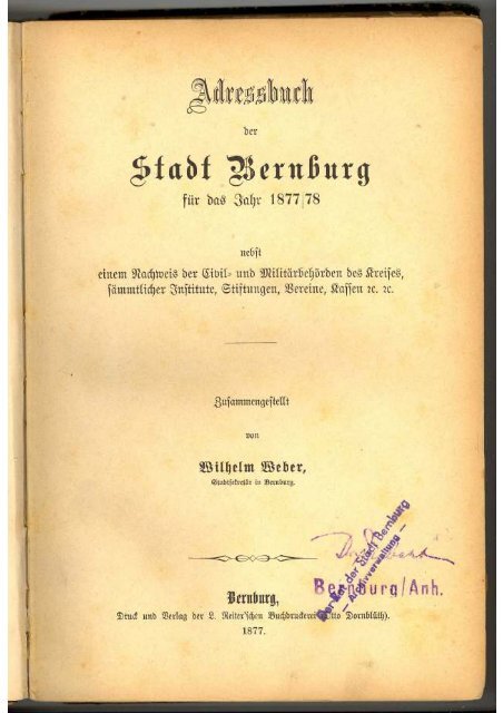 Adressbuch Bernburg 1877 - 1878