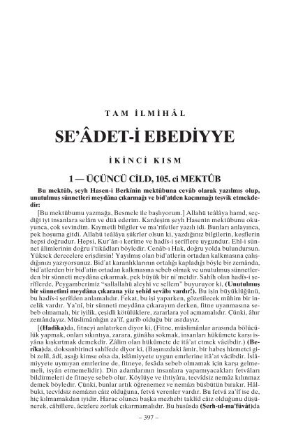 SE'Ã‚DET-Ä° EBEDÄ°YYE - Hakikat Kitabevi