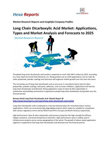Long Chain Dicarboxylic Acid Market Applications, Types and Market Analysis and Forecasts to 2025