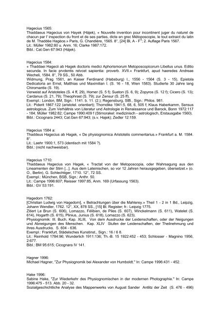 Bibliographie von Texten zur Physiognomik, 400 v. Chr. - 1999: 561 ...