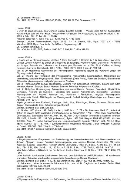 Bibliographie von Texten zur Physiognomik, 400 v. Chr. - 1999: 561 ...